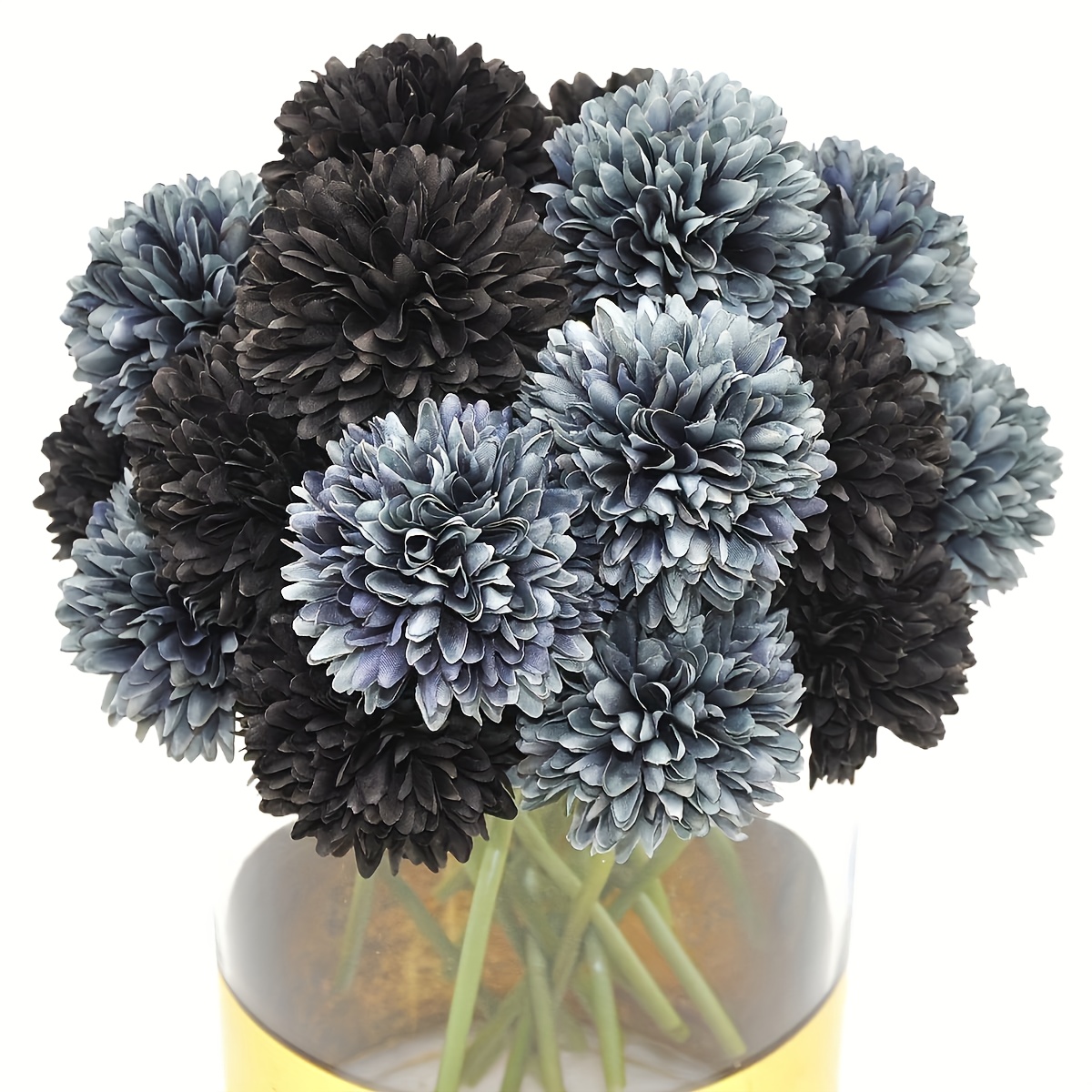 Image of 6pcs Artificial Fake Flower Plants Chrysanthemum Ball Hydrangea Arrangements Wedding Halloween Bouquets Decor Home Kitchen Garden Party Table Floral Centerpieces (black Grey)