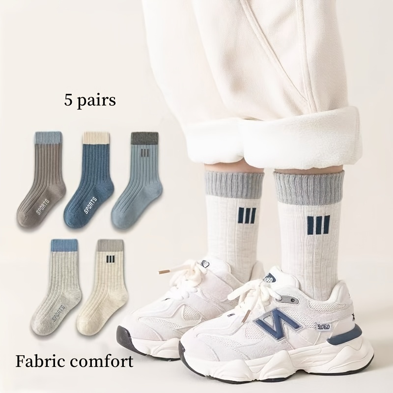 5 Pairs Socks Blue-gray Series Easy Comfortable Skin-friendly Fabric Socks Spring Autumn New Mid-calf Socks Kids Socks Boys Girls Floor Socks