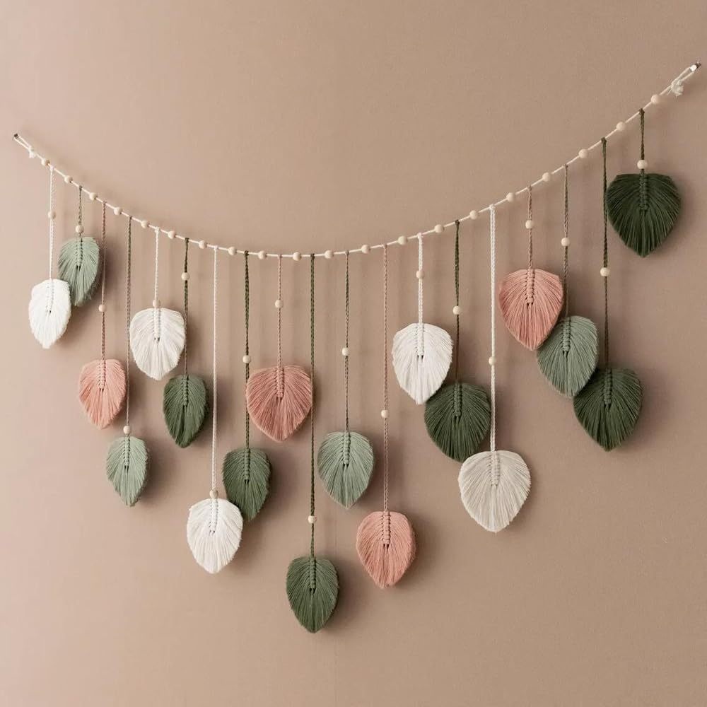 TEMU 1pc Bohemian Macrame Wall Hanging - Handmade Leaf Tassel Tapestry,horizontal Bedroom & Living Room Decor, No Electricity Needed, Indoor Hanging