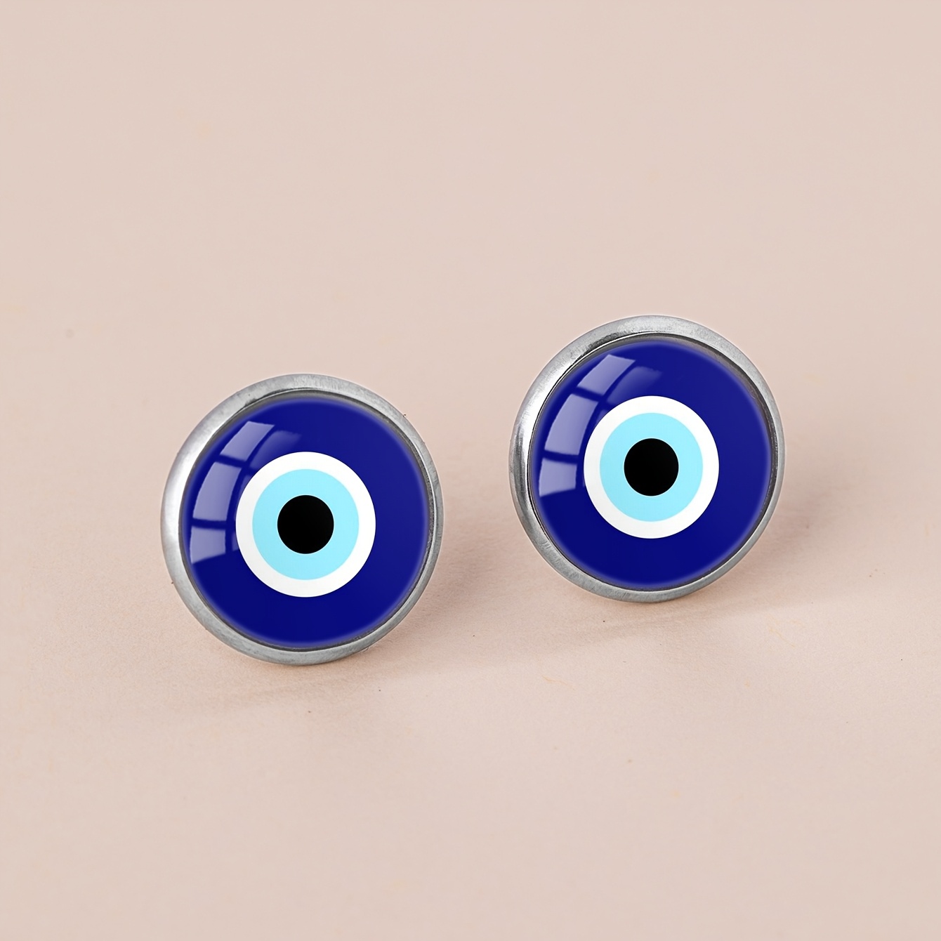 TEMU 1 Pair Of Blue Eye Patterns With Convex Glass Steel, Retro And Easy Style Suitable For Men And Women Daily Gift Jewelry Earrings, New Year's Day