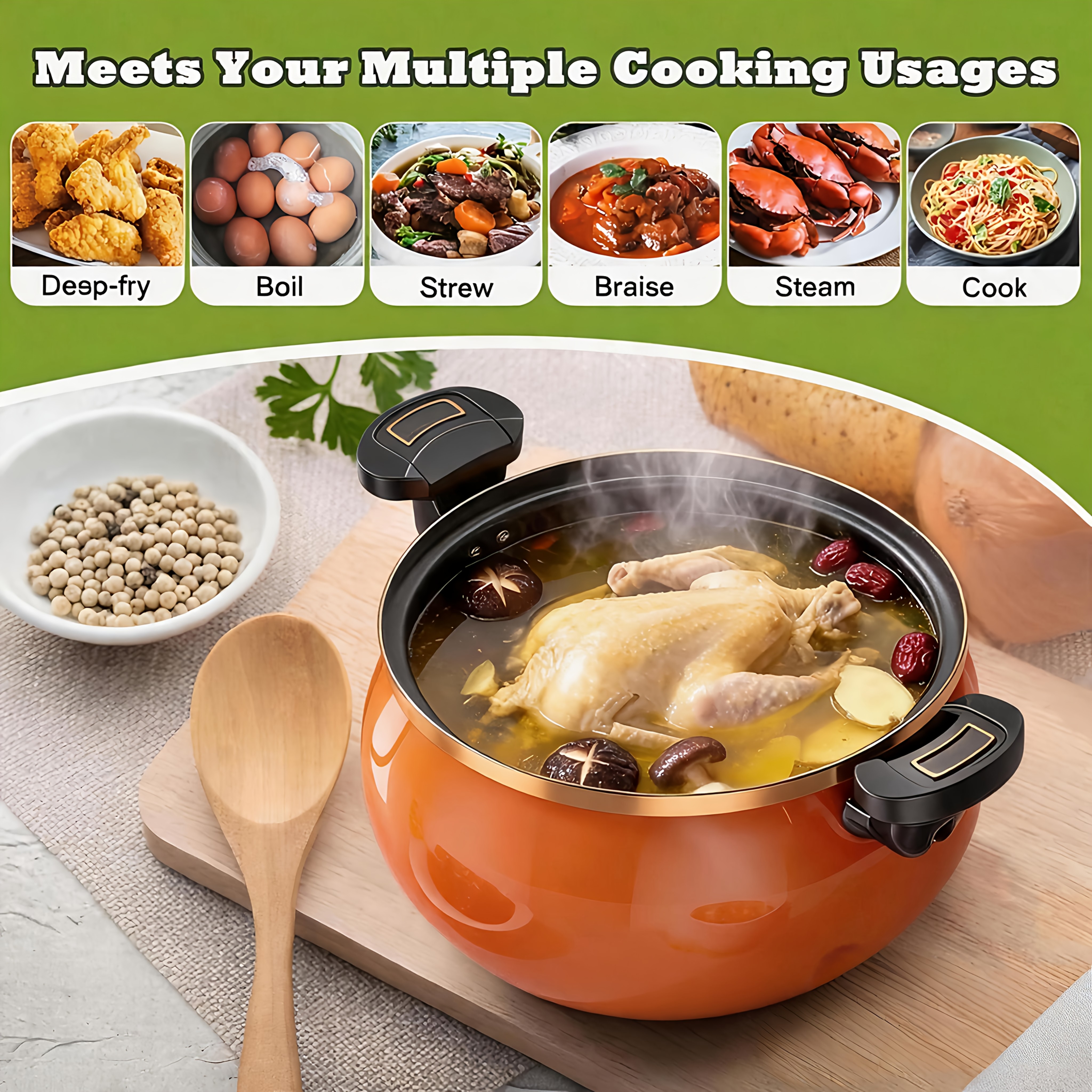TEMU Large-capacity Soup Pot With A Twist-lock Handle For Quick Cooking| 8.45qt Cooking Pot | , Easy To Clean | Suitable For Induction, , Home And