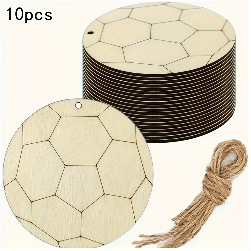 Image of 2d Flat - 10pcs Football-shaped Wooden Holiday Ornaments, With Hanging Holes And , 2d Flat Suitable For Handicrafts, Holiday Decorations, Pendant Making, A Creative And Practical Handmade Material