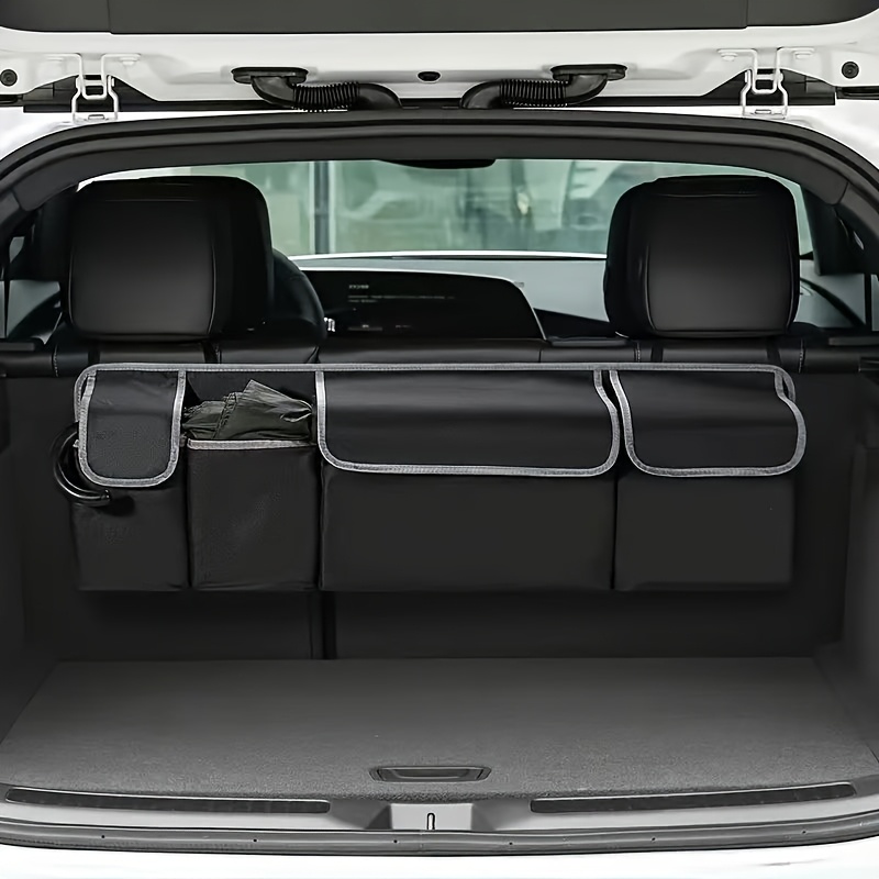 TEMU One-pack Car Trunk Organizer Foldable Hanging Storage Bag Oxford Cloth Suv Mpv Universal Storage Pouch, Vehicle Organization, , Durable Fabric