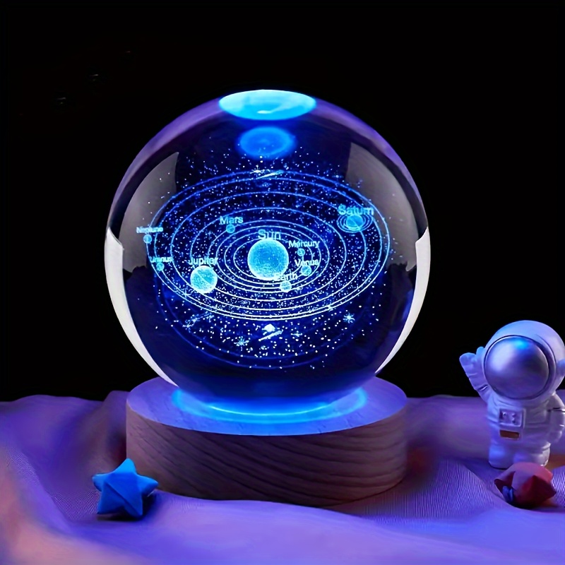 Solar Sistema Bola Cristal - Bola de cristall con la Base de la lámpara del  LED, Claro 80mm Cristal Solar Sistema para decoración del hogar,Decoracion