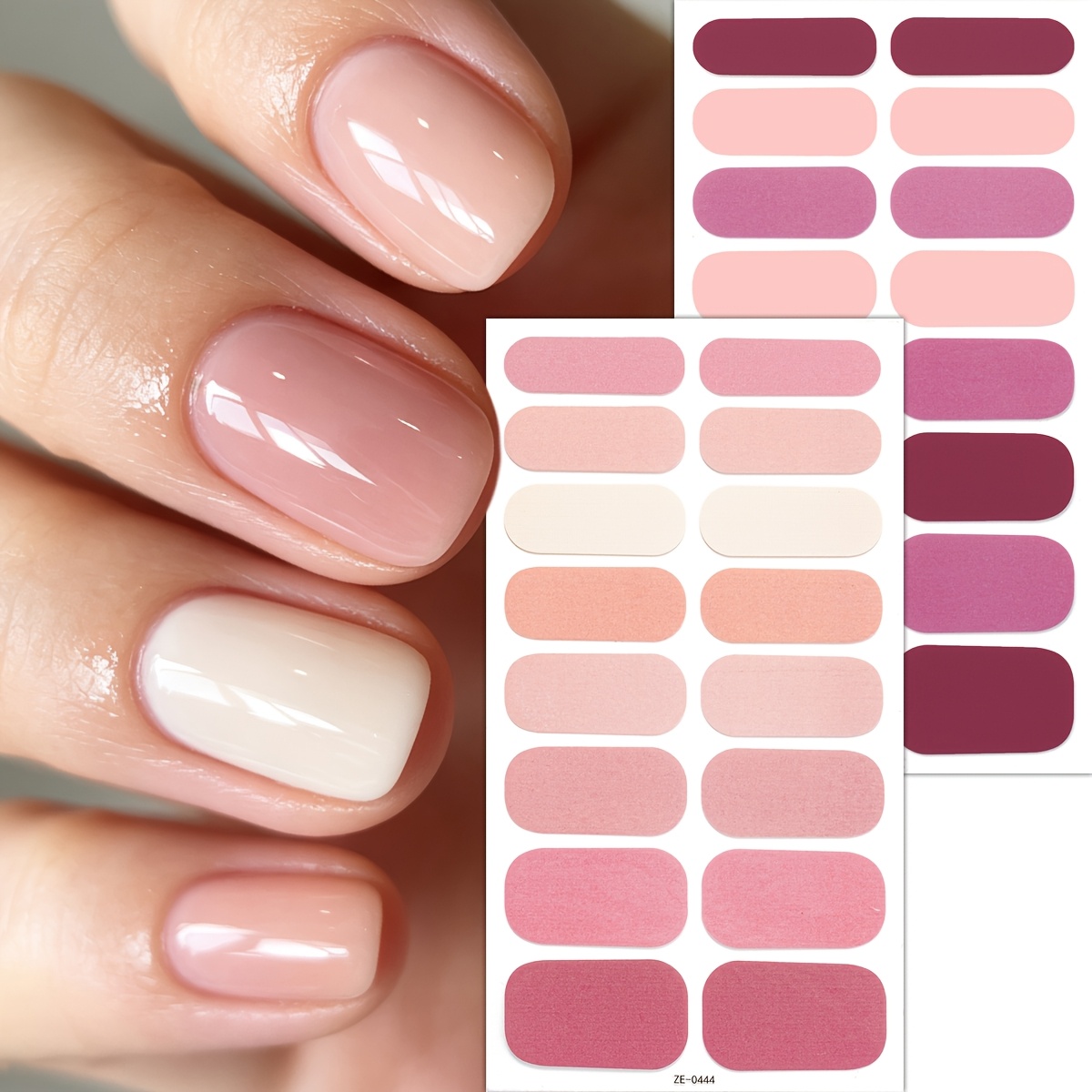 TEMU Pink Solid Nail Polish Wraps-2pcs, Glossy Full Cover Self-adhesive Manicure Stickers, Daily Wear Nail Stickers, Salon Diy Minimal Nail Art For