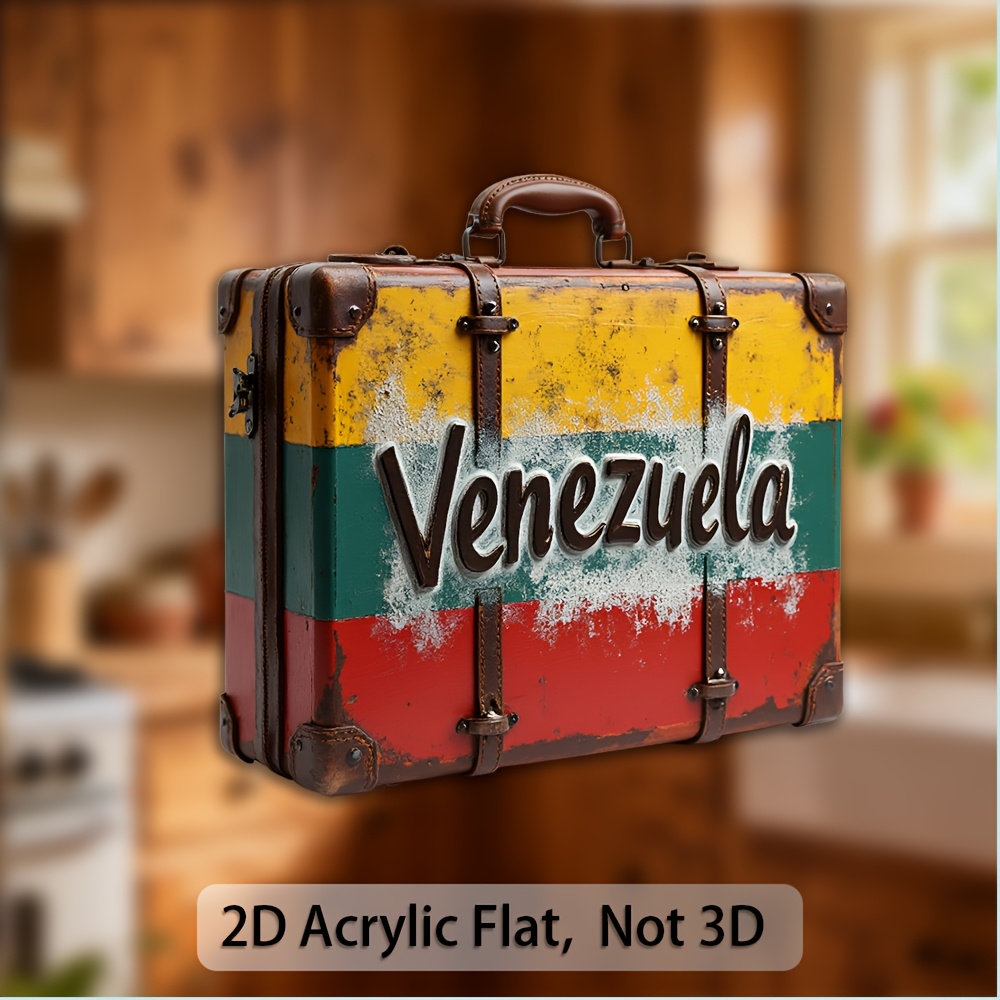 TEMU Imán 2D, de acrílico y , con diseño de maleta venezolana vintage. un de cuero una llamativa y mensaje de bienvenida, lo que lo para entusiastas