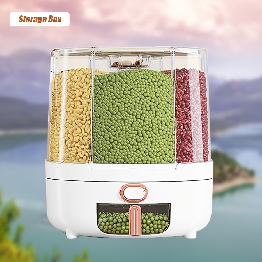 TEMU Rotating For Rice Bucket | 6-grid Cereal Dispenser, Large Capacity For Rice Bucket | Airtight Dispenser With A Transparent Window, Features