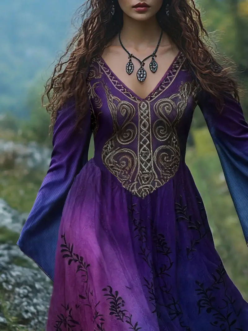Plus Size, Women's Plus Size Viking Celtic Knot Dress - Elegant V-Neck Long Formal Gown Suitable for All Body Types, Machine Washable Historical * Plus Size, Women's Plus Size Viking Celtic Knot Dress - Elegant V-Neck Long Formal Gown Suitable for All Body Types, Machine Washable Historical *