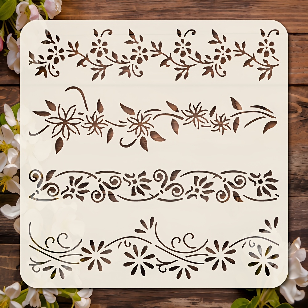 TEMU 1pc Floral Pattern Stencil For Painting, 5.9*5.9 Inch. This Stencil Features Multiple Exquisite Floral Designs Including Delicate Flowers And
