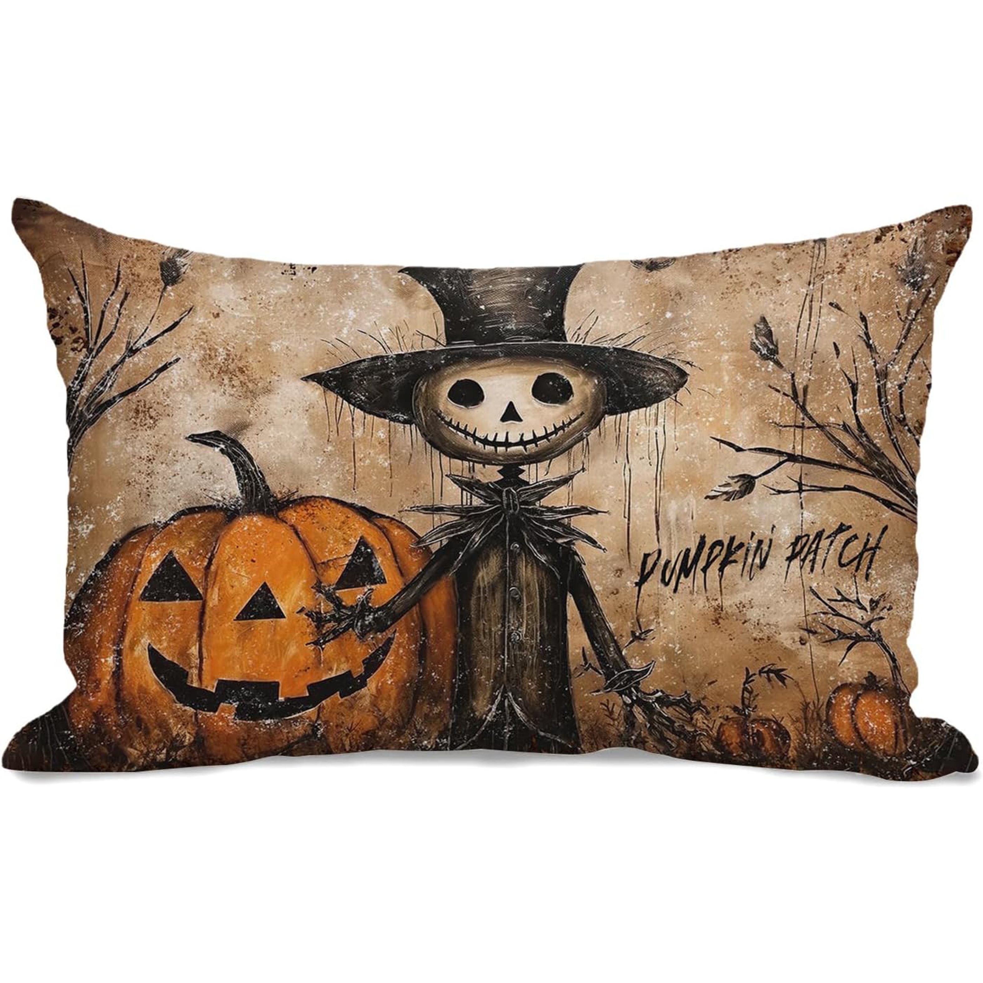 TEMU 1pc Halloween Pillowcase, Autumn Decoration Vintage Pumpkin Face Throw Pillow Cover, Outdoor Patch, Farmhouse, Thanksgiving, Home D&eacute;cor (single Side, No Pillow Insert)