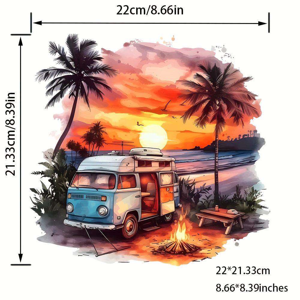 Sunset Camping Life, Fashion Heat Transfer Vinyl Patch, Diy Ironing Patch For Diyt T-shirts, Jeans, Coats, Backpacks, Hoodies, Hats And More