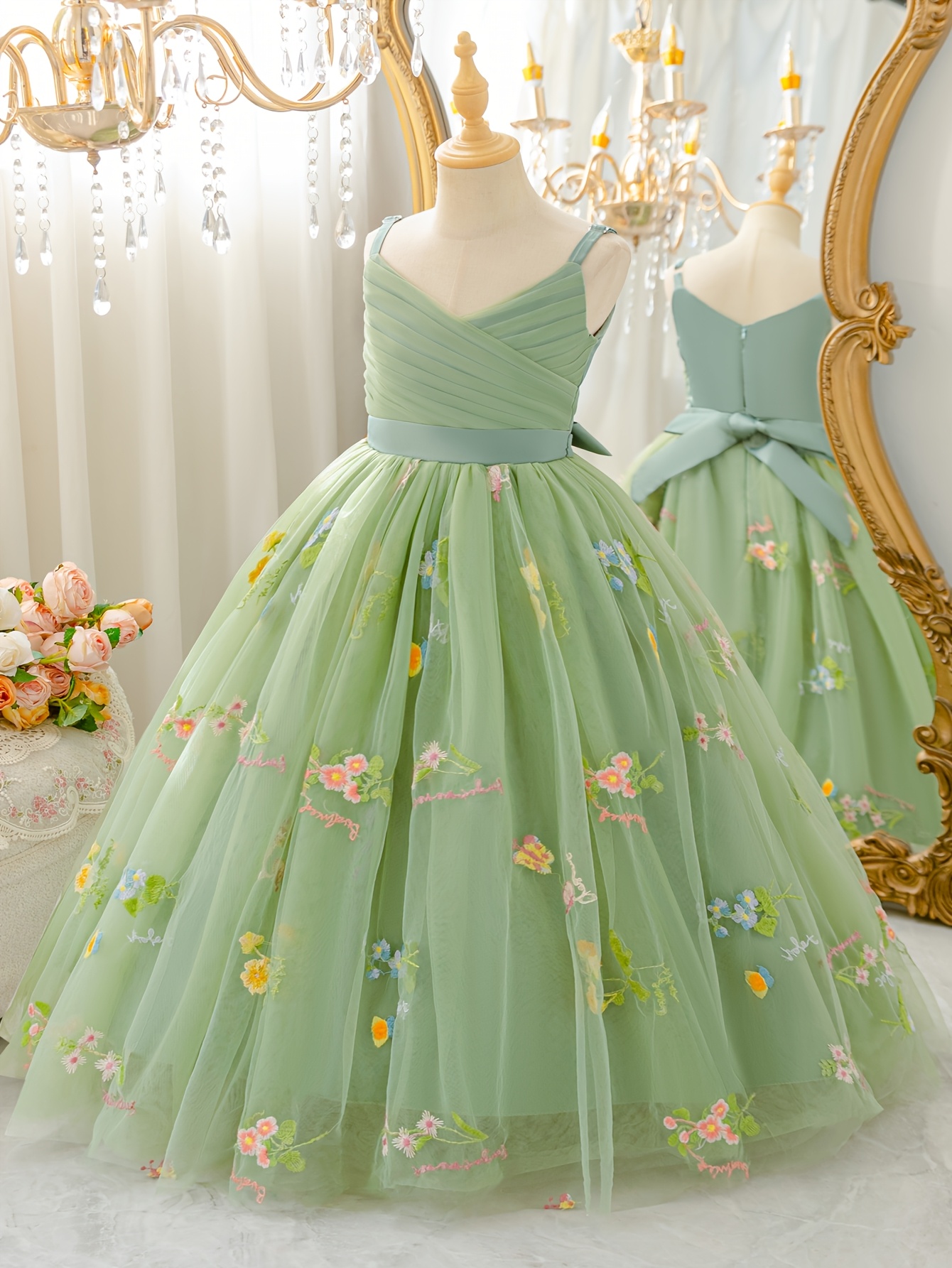 open lace back dress Little Princess Dress,Pink Tulle Formal Dress,Elegant Junior Bridesmaid Dress,JB00053, J4 / Silver