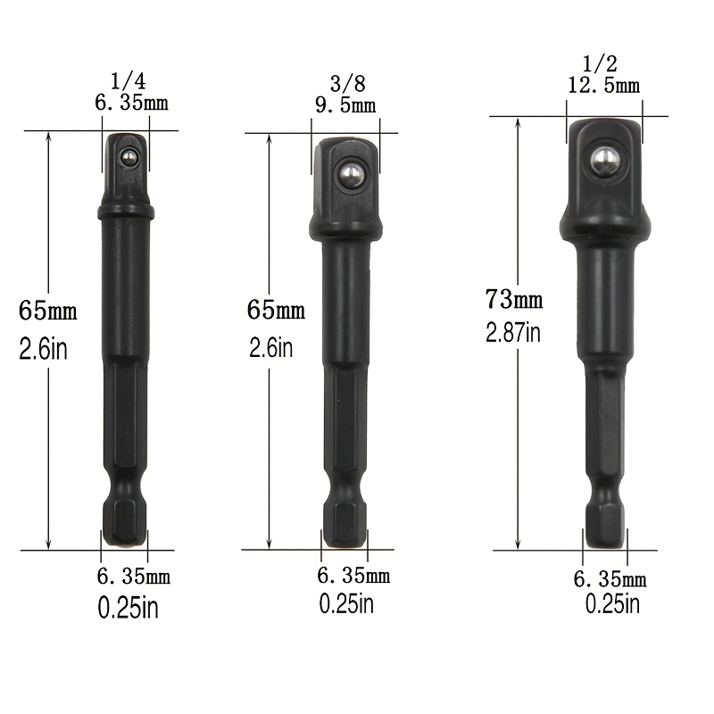 TEMU 3pcs Tiges d'extension à retenue de balle à queue hexagonale naturelle/noire, adaptateurs d'entraînement hexagonaux 1/4" 3/8" 1/2", ajouts