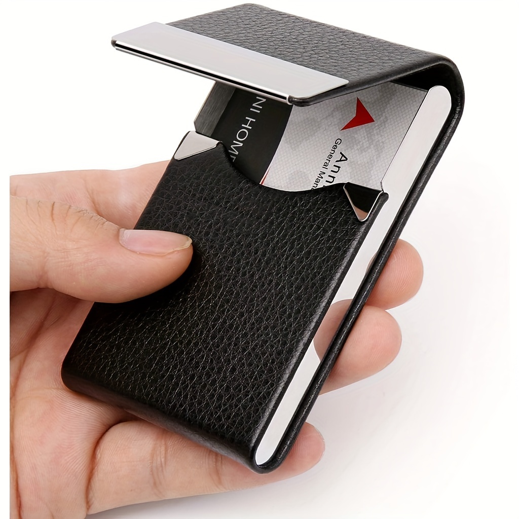 

Stylish Stainless Steel & Leather Business Card Holder With Magnetic Closure - Professional Office Accessory Business Card Holder For Desk Metal Business Card Holder