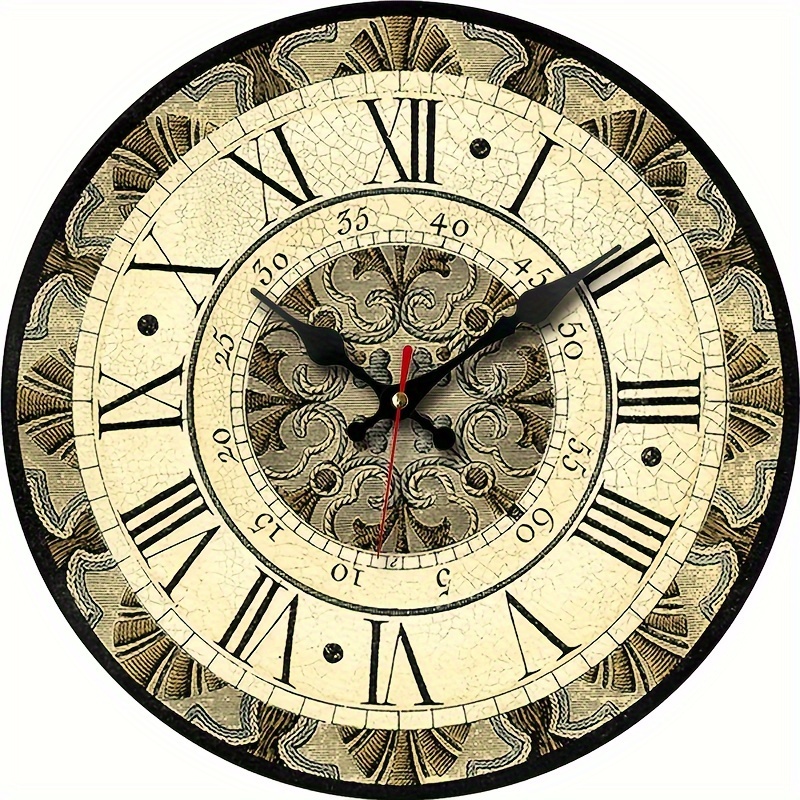 TEMU 1pc, Retro Creative Simple Hanging Clock, Arabic Number Clock, Silent Quartz Round Wooden Clock, Suitable For Bedroom, Living Room, Office,