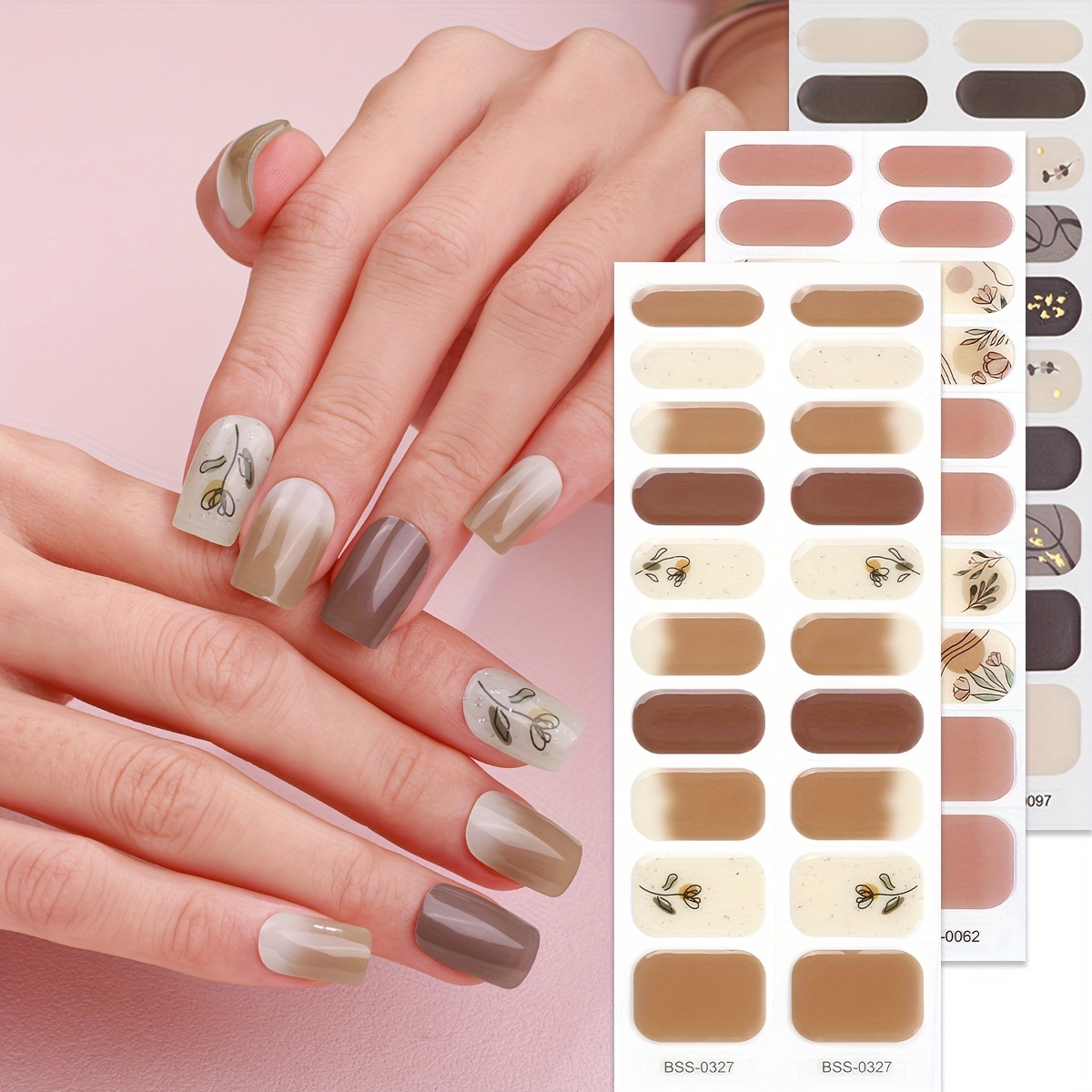 

60pcs Semi-cured Gel Nail Polish Strips With Crystals, Autumn , , Self-adhesive Nail Wraps, Uv Lamp Required, -free, Single Use, With Nail File, Diy Manicure For Women & Girls