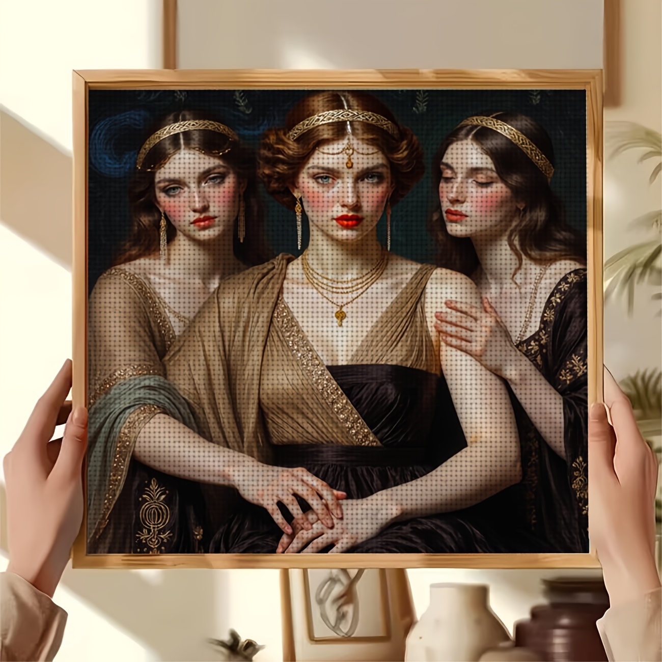 Frameless Cross Stitch Kit, 'Three Classical Attire' Pattern, Ideal for Beginners