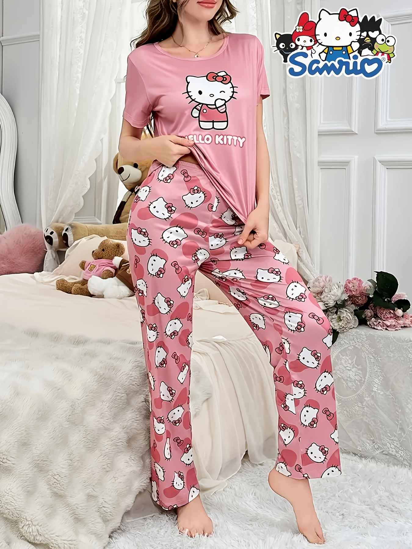 women's pajama set cute pink print short Temu Hungary