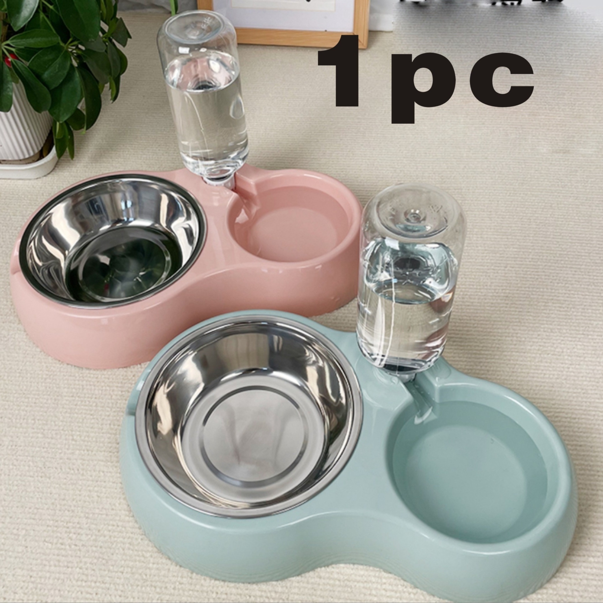 

1pc Resin Pet Feeding Station With Water Bowl, Non-slip Base, Double Bowl Design For Cats And Dogs, Easy Clean, No Battery Required