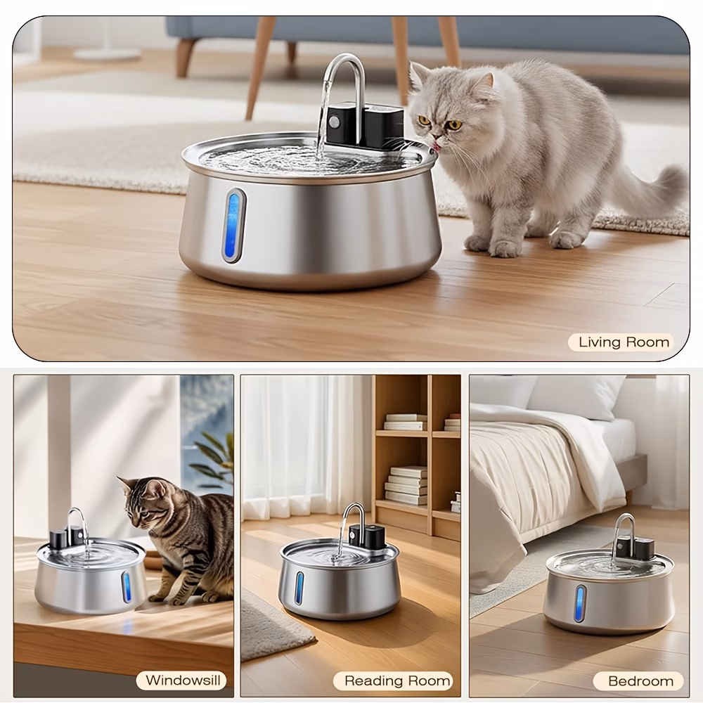 4 operated stainless steel pet water fountain indoor automatic pet water dispenser with built sensor usb rechargeable water bowl for support battery and usb power supply adapter not included Product details 4