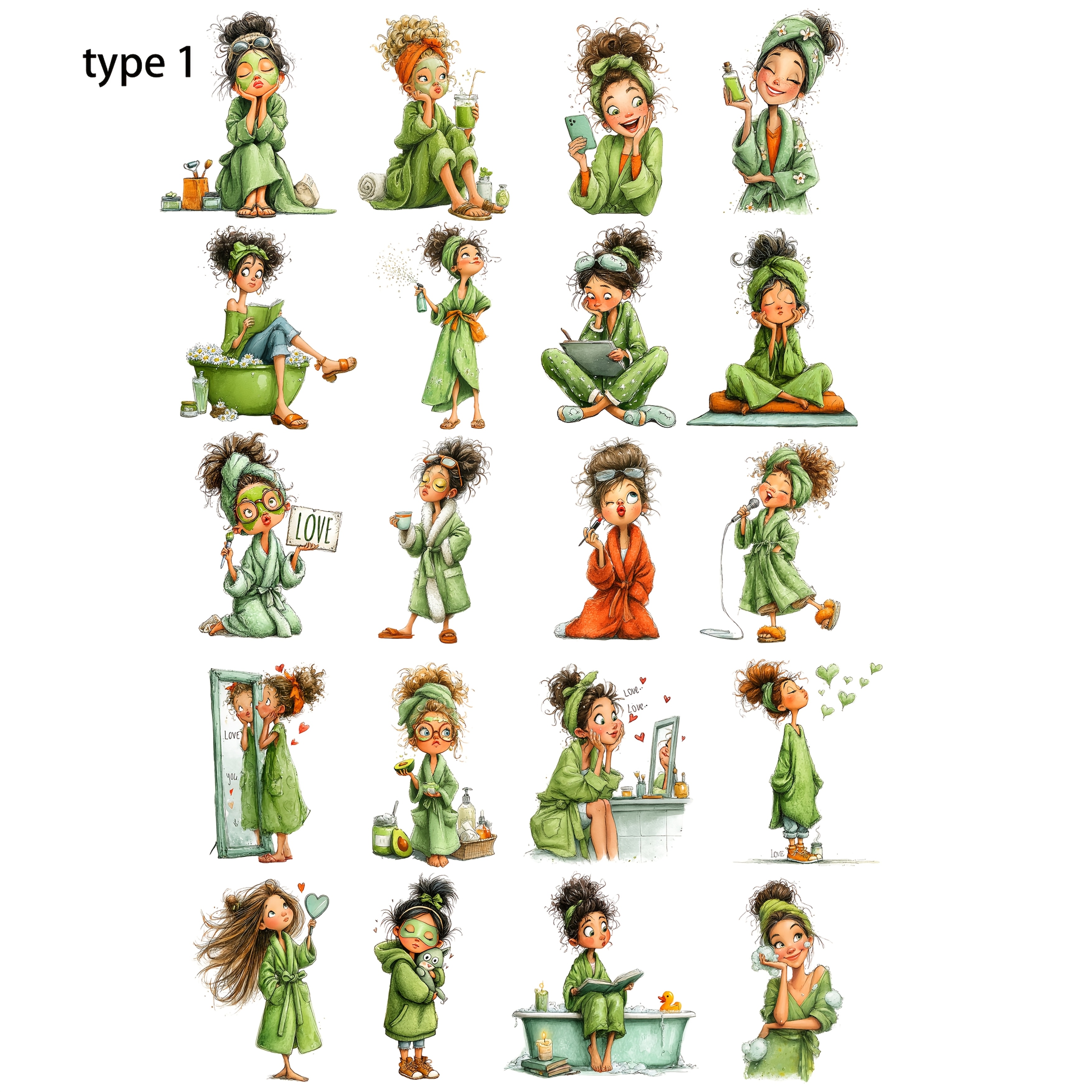 Image of 1 Pack Of And Cute Bathroom Mask Green Bathrobe Stickers 2d Flat Creative Handmade Stickers Diary Notebook Album Photo Stationery Stickers School Handmade Material Stickers Junkjournal Stickers
