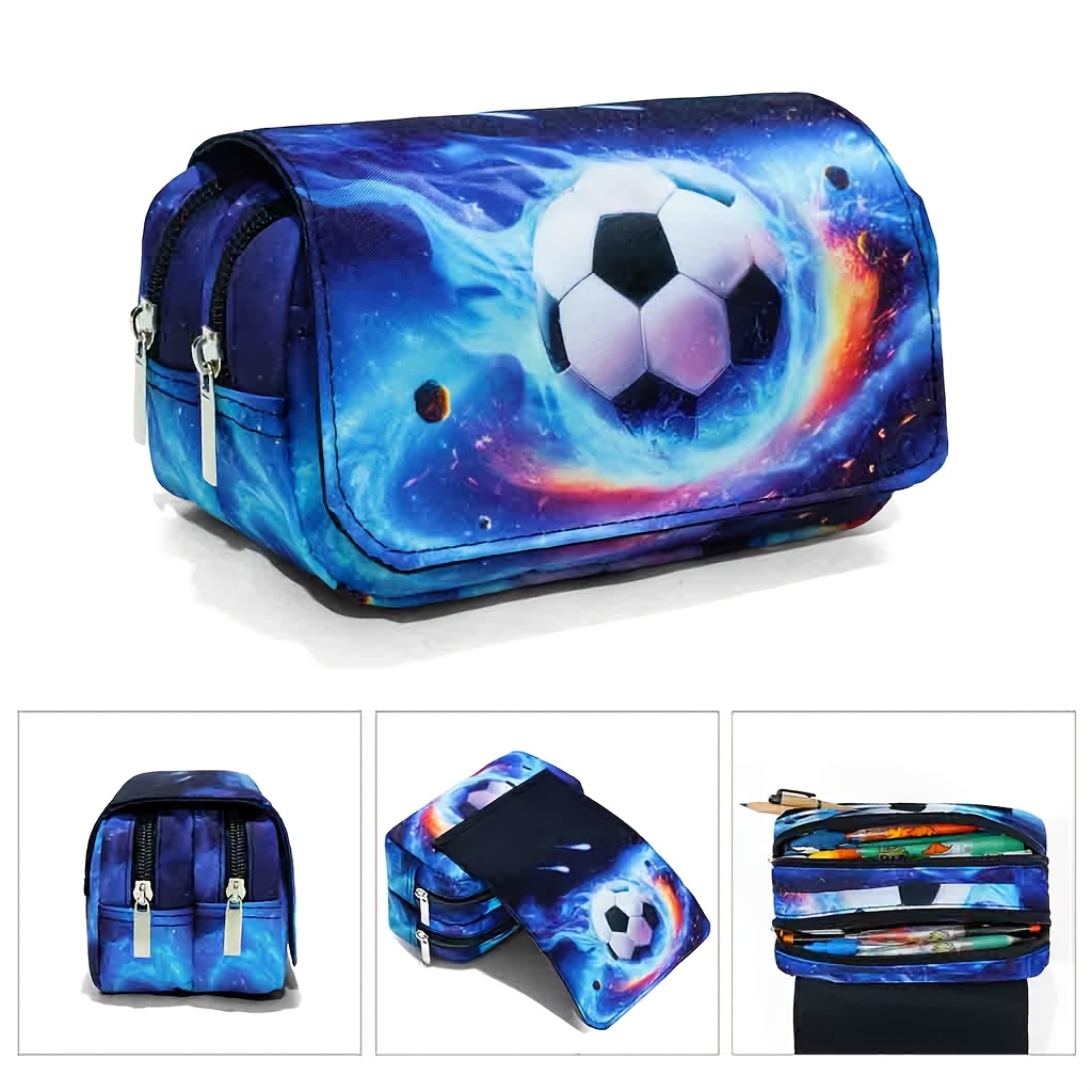 Large Capacity Print Pencil Case Compatible For & Office - Multi-compartment With Soccer, Durable Zipper Closure, Pens, Pencils, Markers Storage (,)