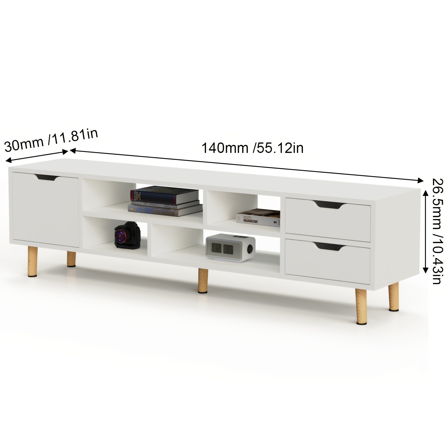 Modern Tv Unit Cabinet Storage Tv Stand Mit Drawers Living Room 140cm High Gloss Fit For 40 55 60 Inches With Shelves And Cupboards, White