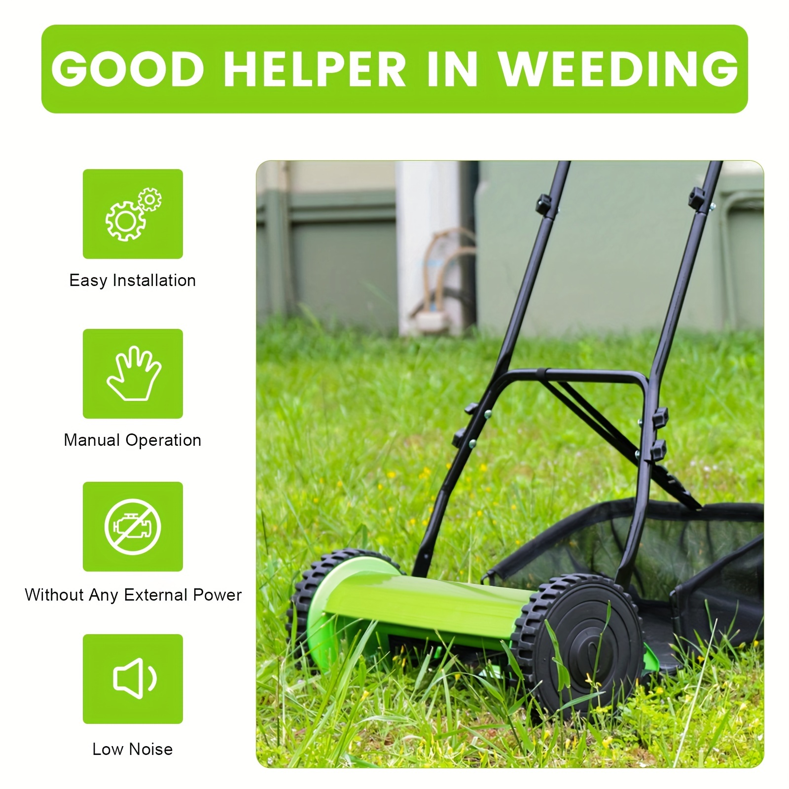 

12-inch 5-blade Push Reel Lawn Mower Walk-behind Manual Lawn Mower Grass Cutter