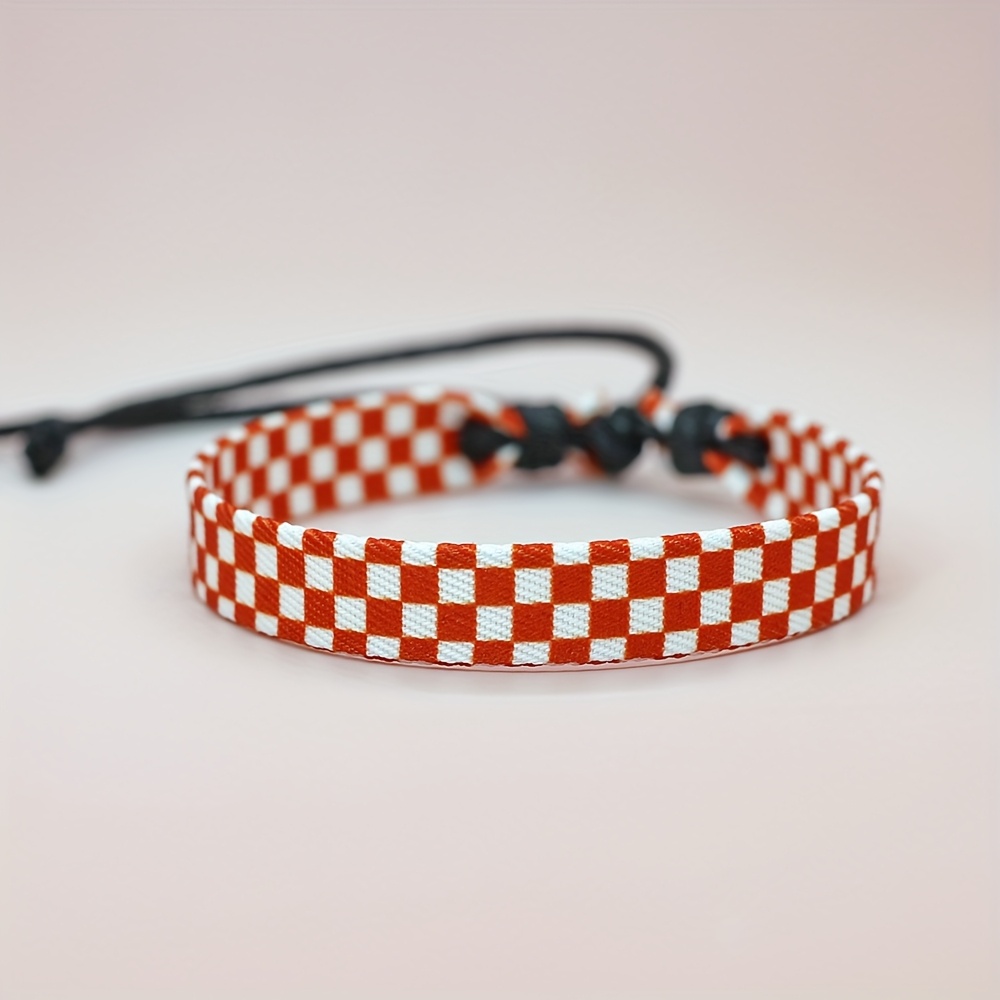 TEMU 1pc/ Adjustable Printed Polyester Fabric Woven Wristband Bangle Bangle Bracelet, Plaid Bangle Bangle Bracelet, No Plating, Sports, Football,