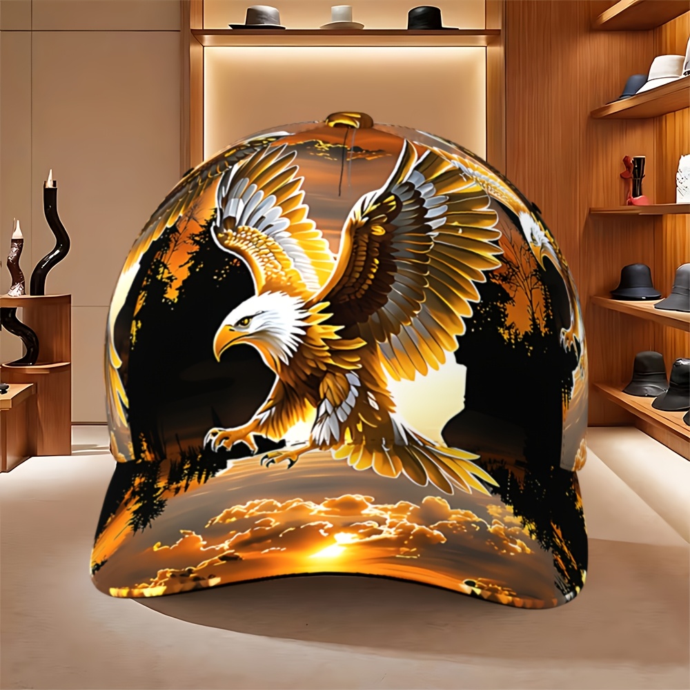 TEMU Men' & Women' Retro Golden Eagle Print Baseball - Adjustable Snapback Dad Hat With Full Eagle Print, Lightweight Suitable For Running, Outdoor,
