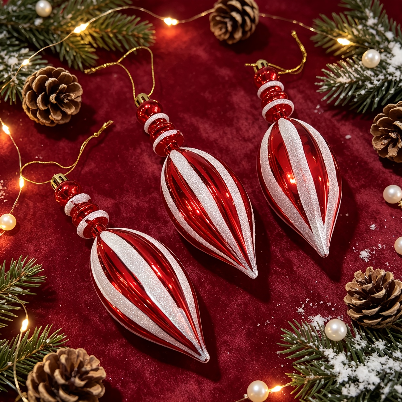 TEMU 3pcs Christmas Hanging Set, Christmas Tree Ornaments Irregular Balls, Christmas Irregular Shape Decorative Balls Pendant Painted Glitter