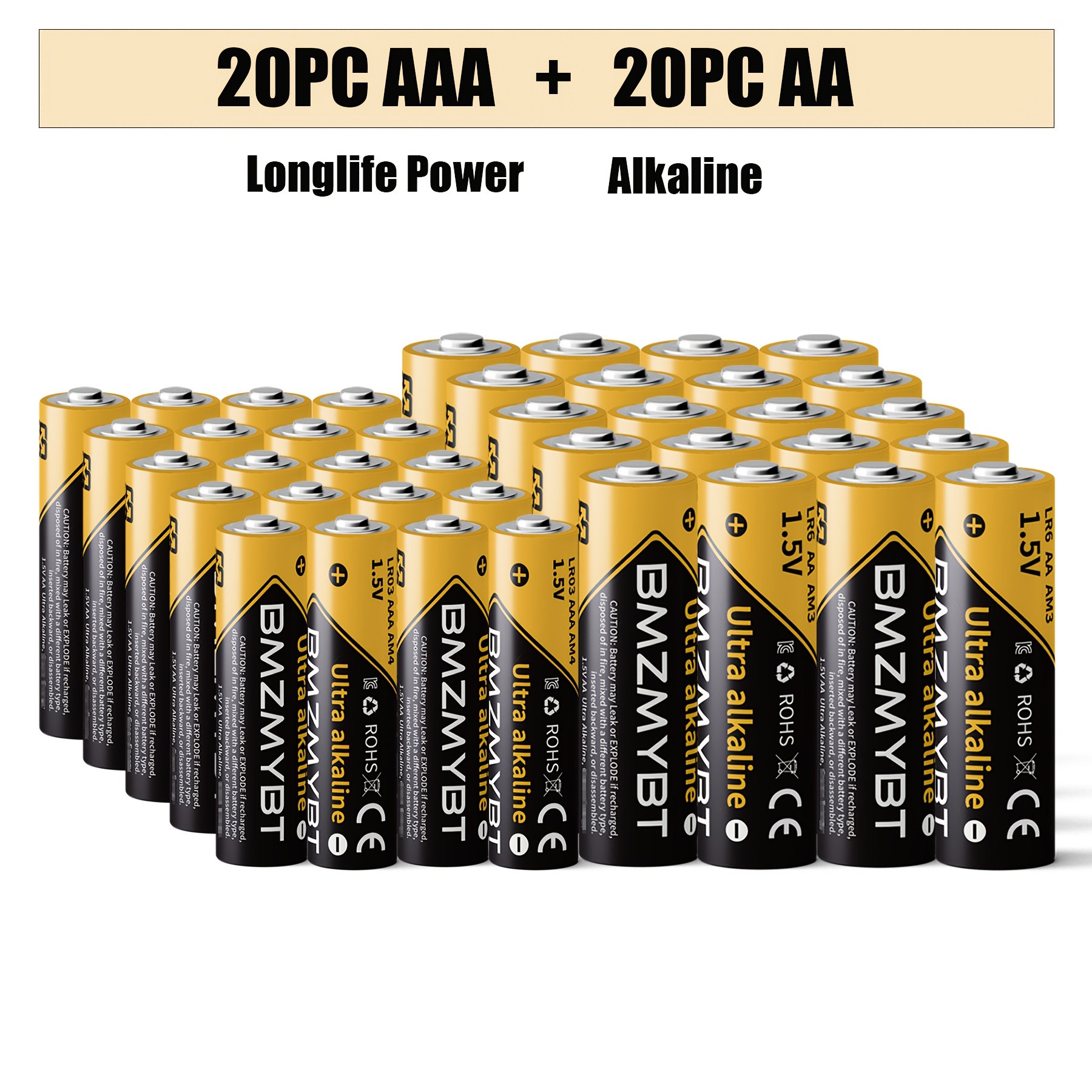 TEMU 20pcs Aa + 20pcs Aaa Alkaline Battery High-performance Aa+aaa Batteries Set, 1.5 Volt, Double A Batteries, Ultra Long-lasting, Leakproof Design,