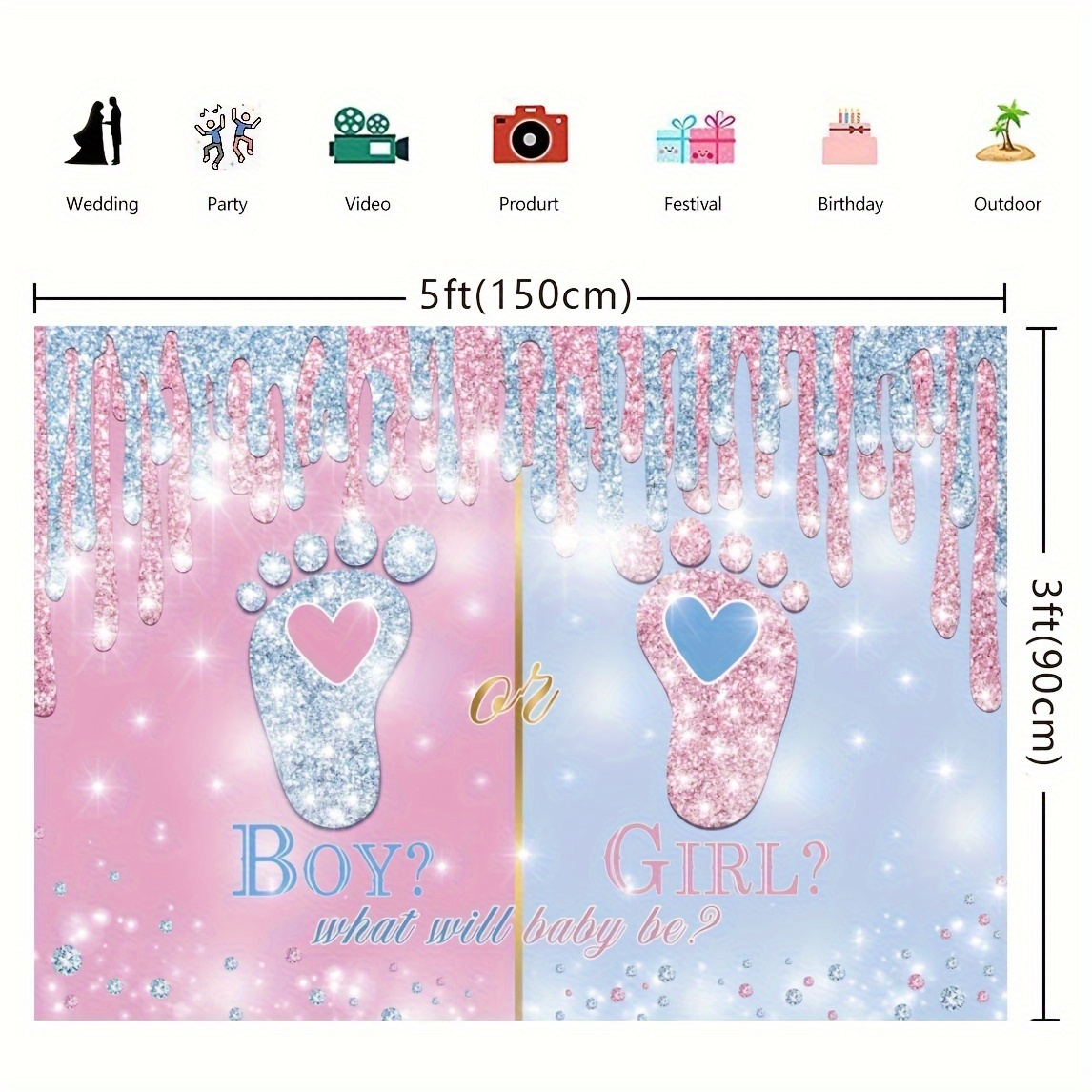 Gender Reveal Theme Party Decoration Polyester Background - Temu