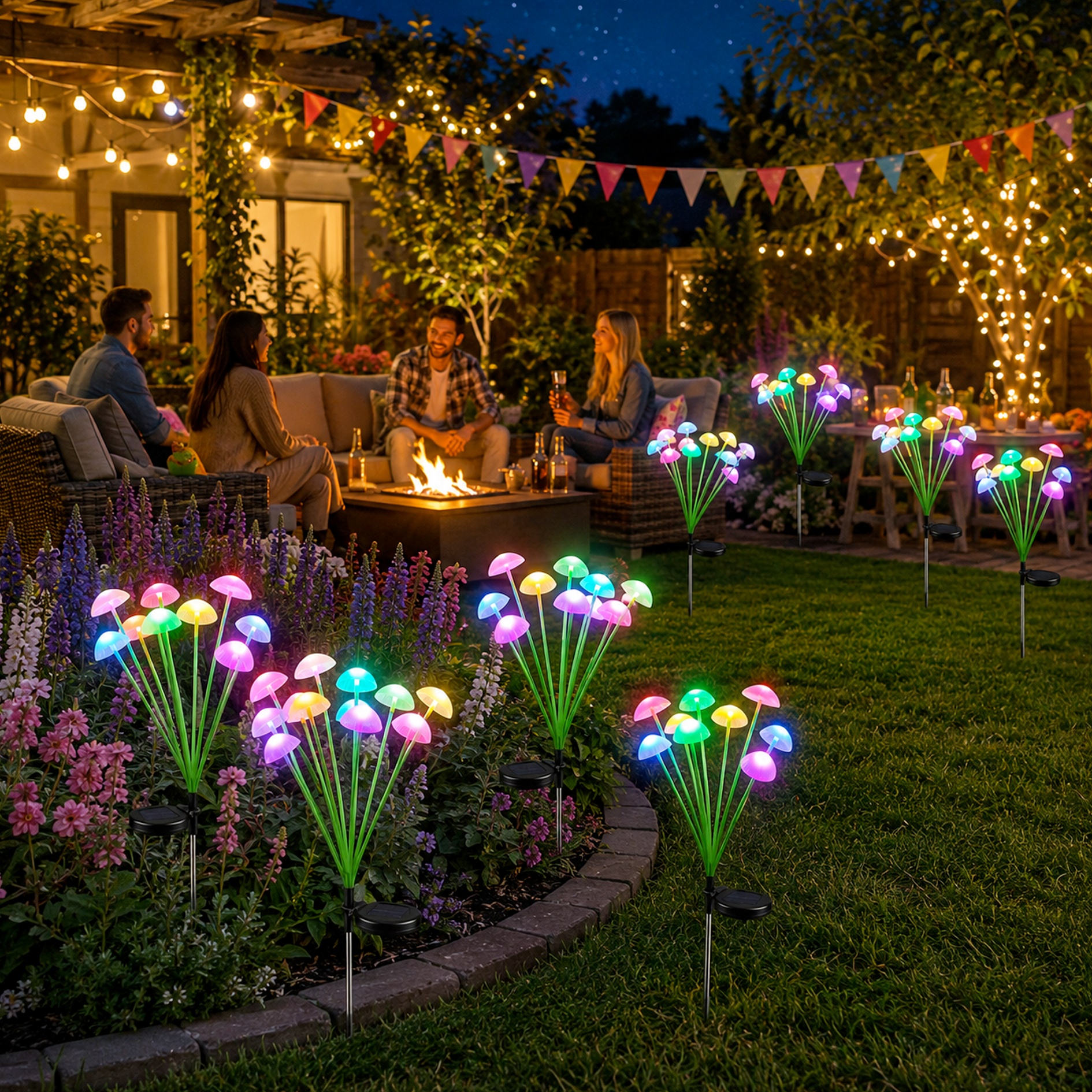 Image of 1pc Outdoor Mushroom Lights With 10 Led Heads, Auto Stake Lights Suitable For Garden, Lawn, Patio, Solar Garden Lights With Dimmer, Landscape For , No Wiring Required