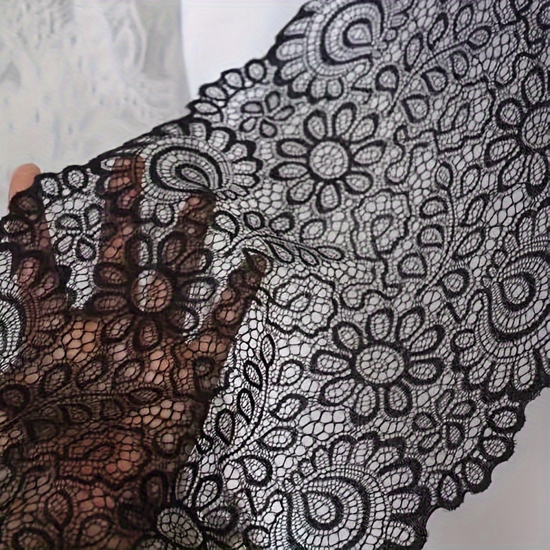 Black And White Elastic Flower Water Soluble Embroidery Lace 22cm Wide