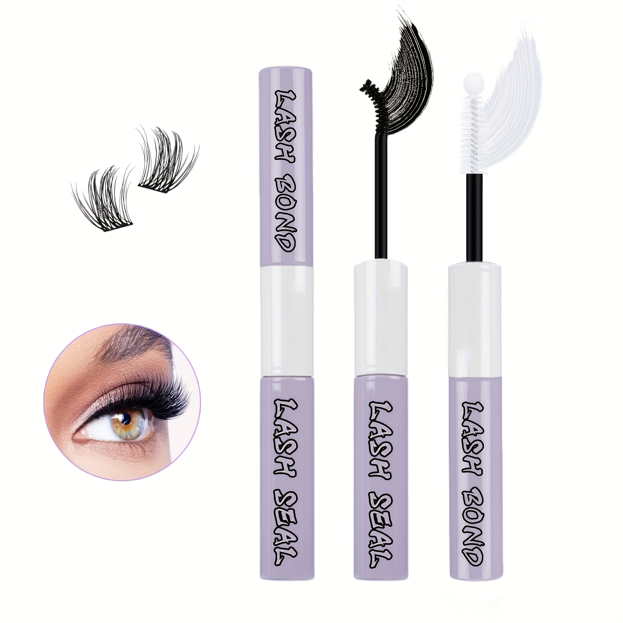 Super 2-in-1 Lash Glue - Latex-free, Waterproof, Sensitive Eyes Friendly For Diy Cluster & False Lashes, Dual-ended Makeup Tool