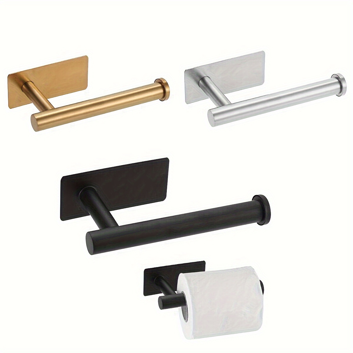 

Self-adhesive Toilet Paper Roll Holder, Metal, Wall Mounted, No-drill Installation, -