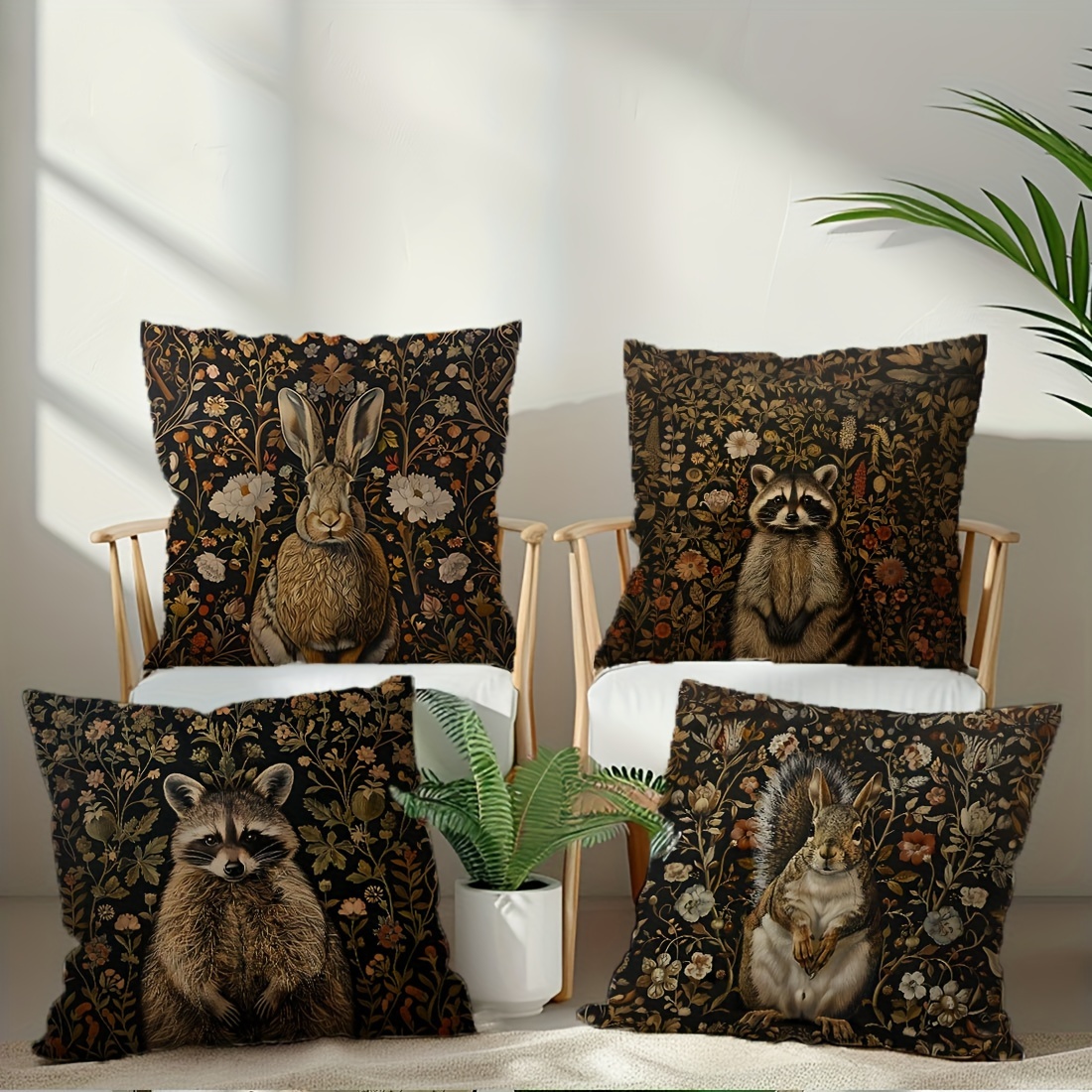 

4pcs Retro Animal Pattern Pillow Covers 17.71in X 17.71in - Polyester Cushion Covers For Sofa, Bedroom, Office, Car, Farmhouse Decor, Zip Closure, Machine Washable, Pillow Covers For Living Room