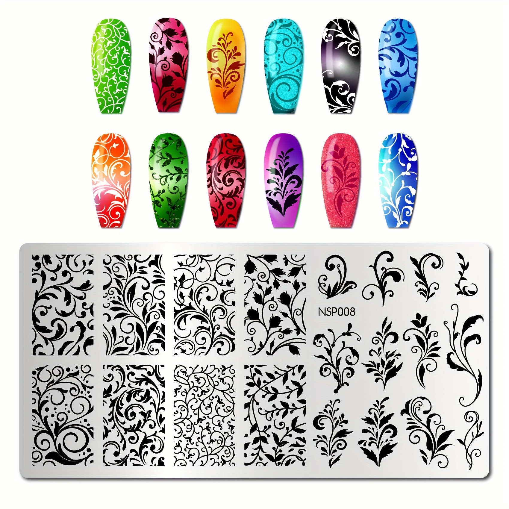 Image of Swirl Pattern For Nail Art Templates, French For Nail Stamping Plate Plant Floral For Nail Art Stencils Stainless Steel Stamping Plates For Nail Manicure Salon Tools