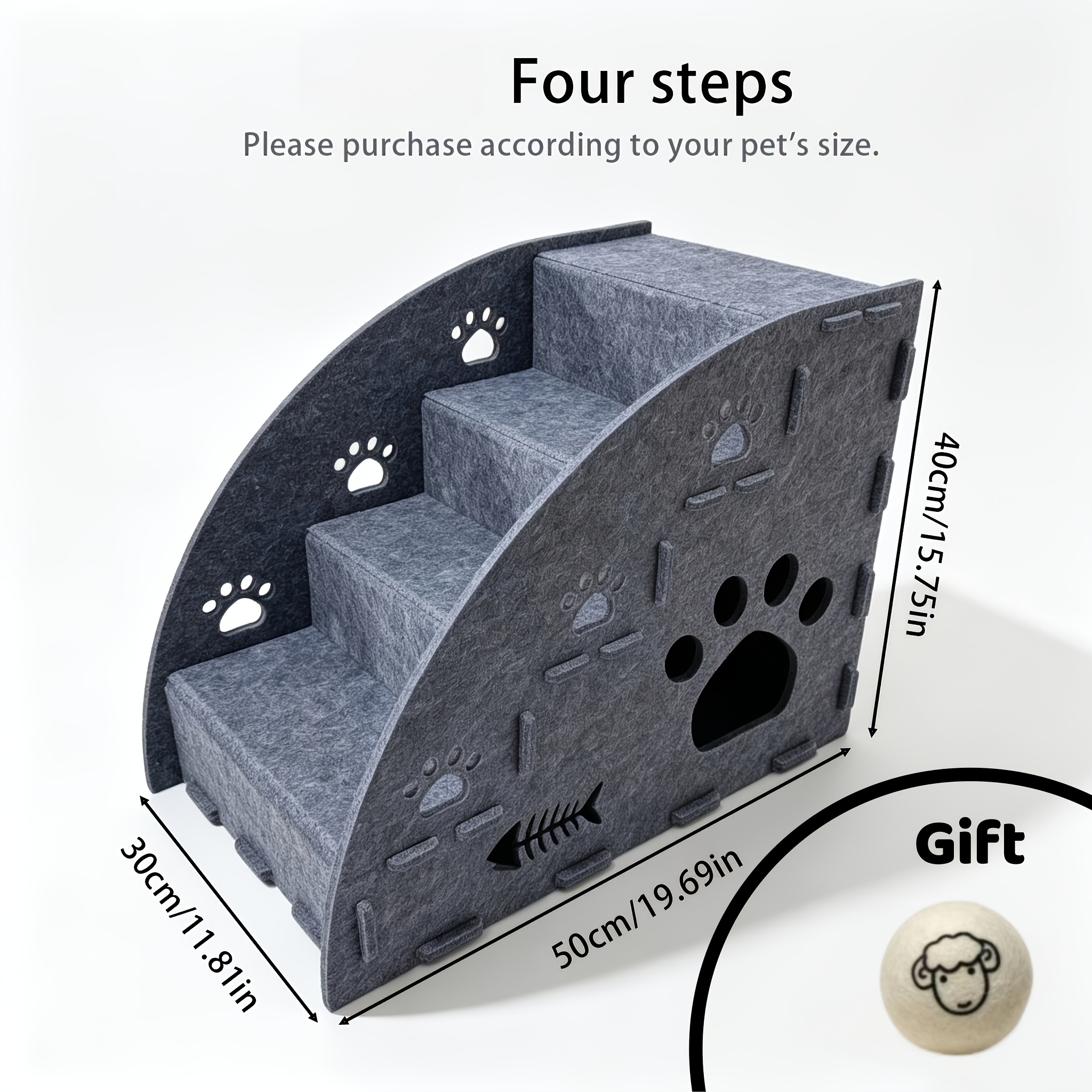 TEMU 3-in-1 Multifunctional Felt Pet Stair Ramp, Gentle Slope Non-slip Cat Steps, For Sofa And Bed Access, 3 Sizes (small/medium/large), Please