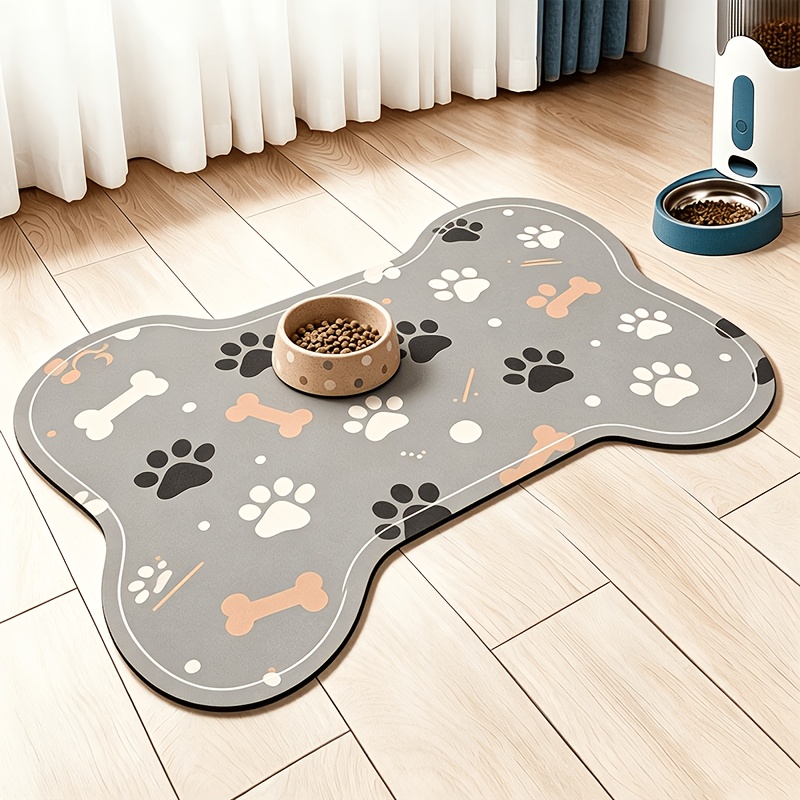 TEMU Bone-shaped Pet Feeding Mat For Cats And Dogs, Non-slip Anti-spill Bowl Pad, Home Use Durable Stain-resistant Quick-dry Easy To Clean, Bone Paw