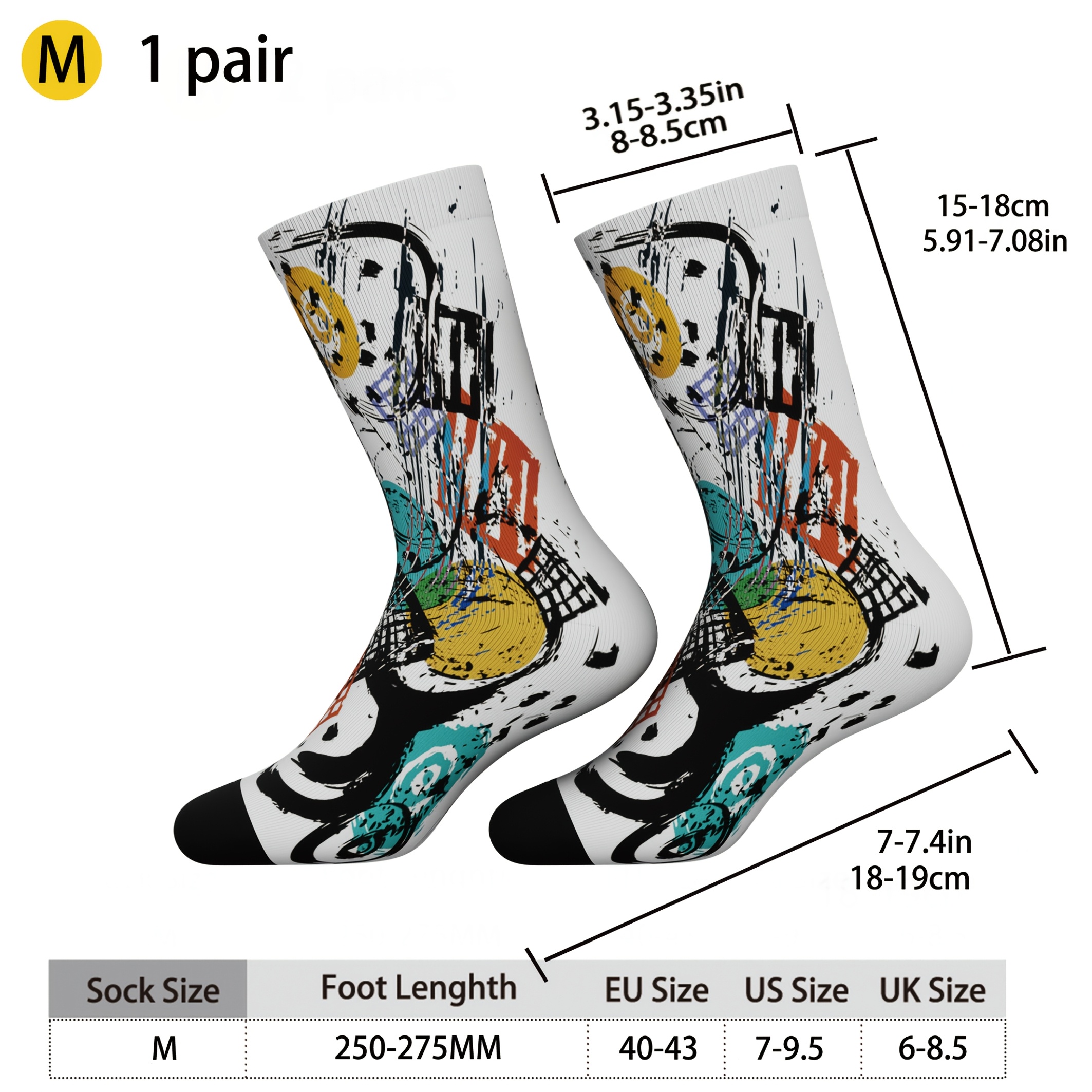 1 Pair Unisex Socks, Painted Theme Pattern, Comfortable And Breathable, Couple's Multi-element Street Style Socks, Suitable For Sports, Riding, Leisure, Novelty Humorous Gift