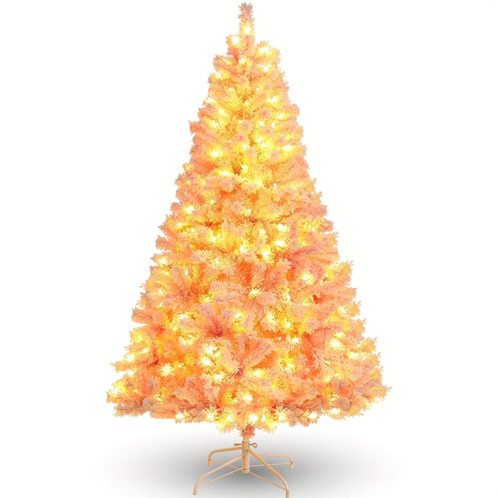 

6ft Pink Christmas Trees, Snow Flocked Artificial Christmas With 250 Warm Led Lights, 640 Branches, Metal Base, For Home Decoration