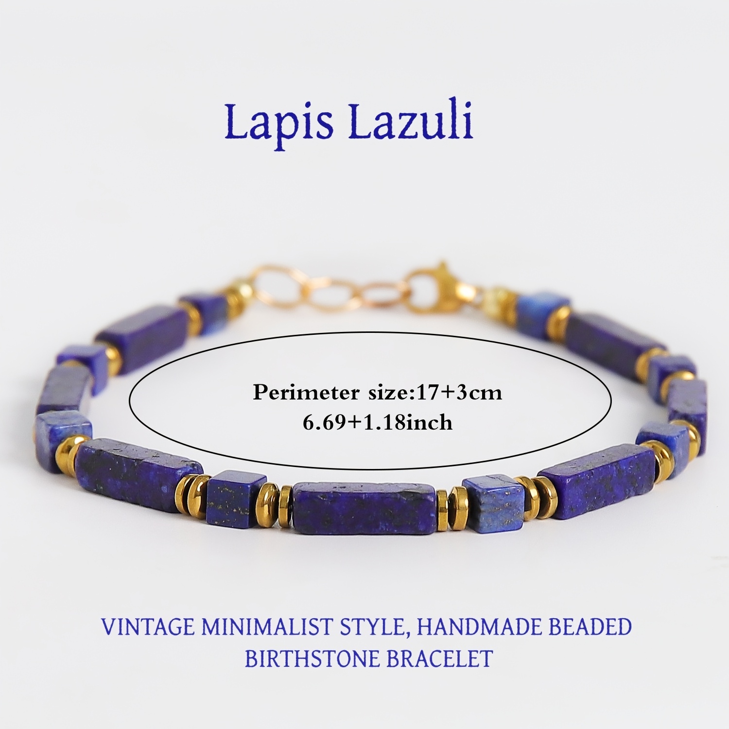 Vintage Rectangular Lapis Lazuli Men's Handmade Beaded Bracelet