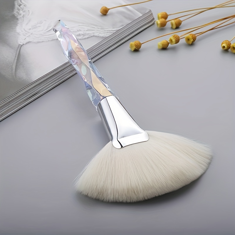 Image of Fan Makeup Brush Wand, Nylon Bristle Facial Brush For All Skin Types, Unscented Diamond Handle Abs Plastic Rod, Nail Dust Cleaning Tool
