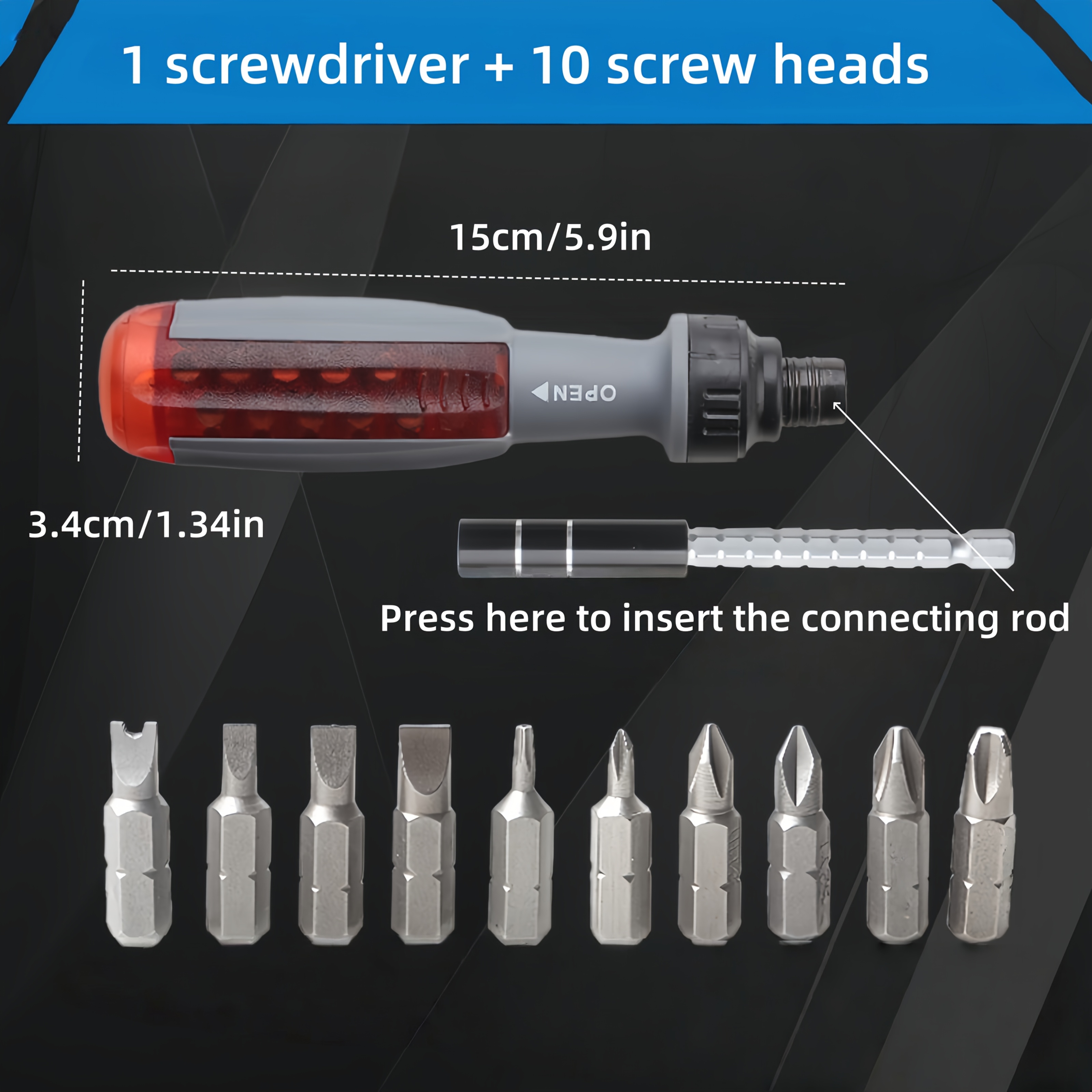 10 in 1 manual ratchet screwdriver set heavy duty metal tool kit with rotating head concealed batch slot no electricity or battery needed for tight spaces   durable construction Product details 2