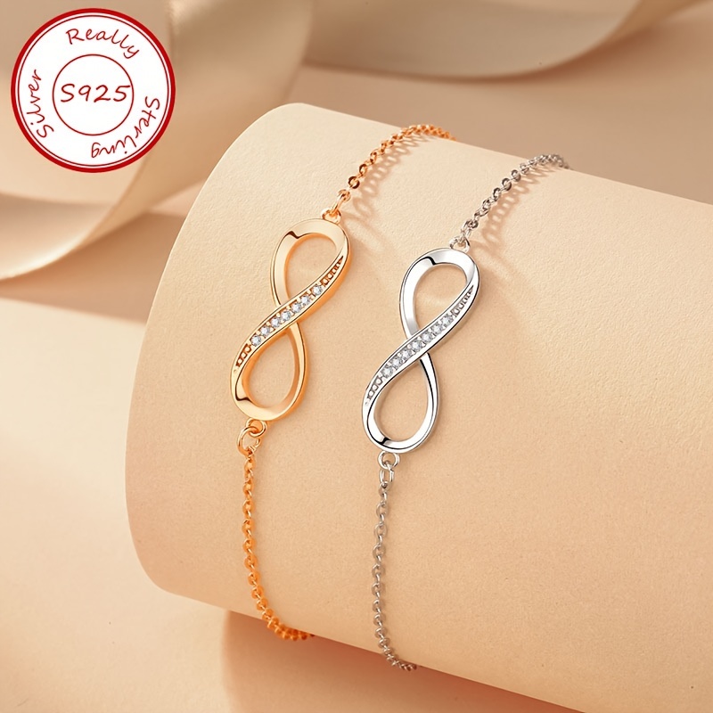 

Sterling Silver S925 Infinity Bracelet, Bohemian Style, Dainty & Elegant Chain, Fashion Letter Accent, Perfect Gift For Her, Adjustable Size