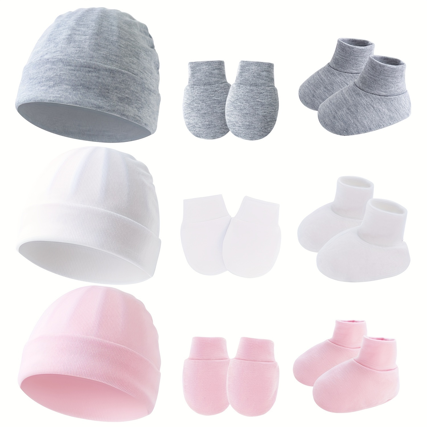 

Ensemble de 3 chapeaux bébé Huuflyty - Casquettes en coton respirant élastique avec mitaines et chaussettes chaudes pour nourrissons, garçons et filles - Cadeau de Noël, lavable à , tissage tissé