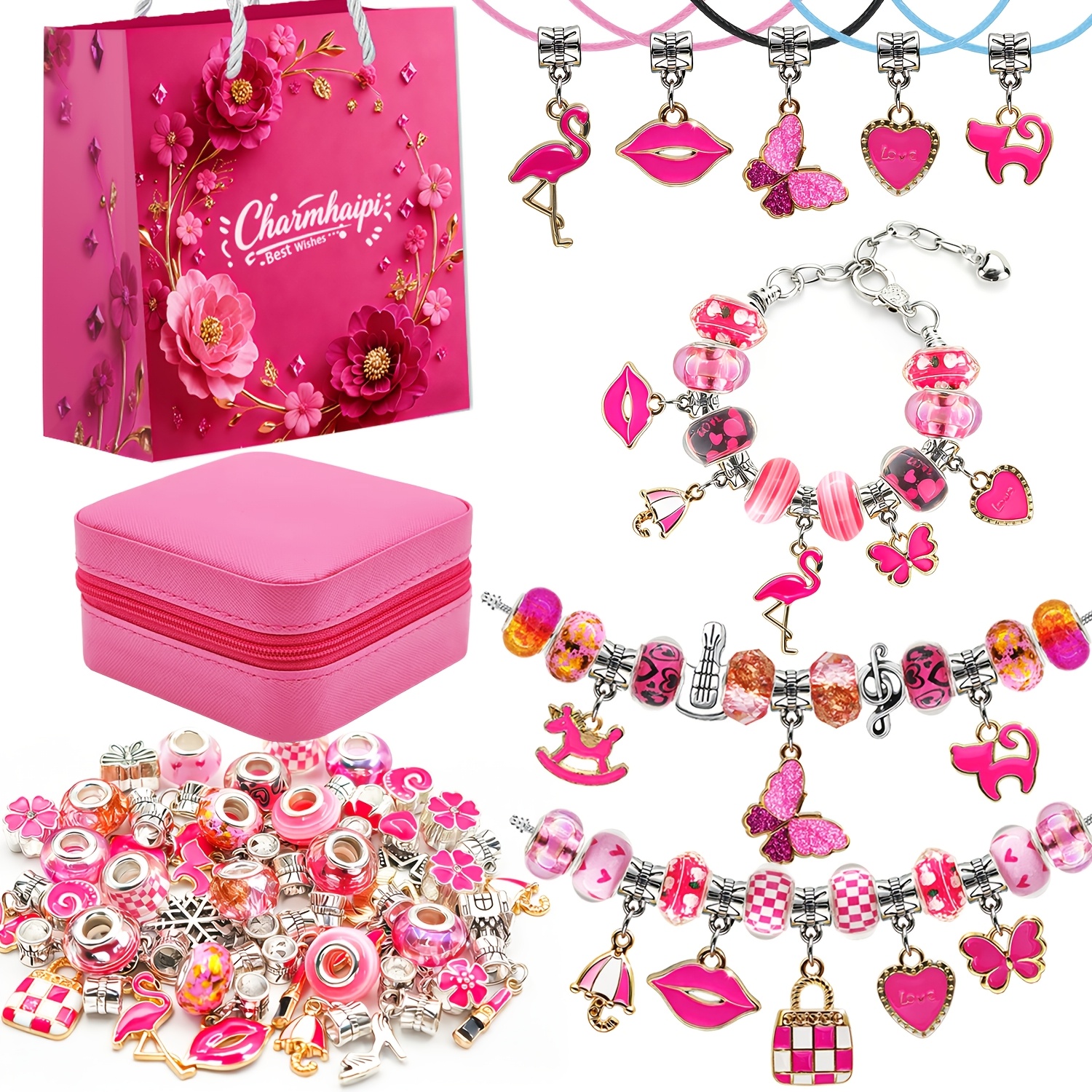 TEMU Kit de fabrication de bijoux avec perles, 68 pièces, pour bracelets, , pendentifs, fournitures de loisirs créatifs avec boîte de rangement