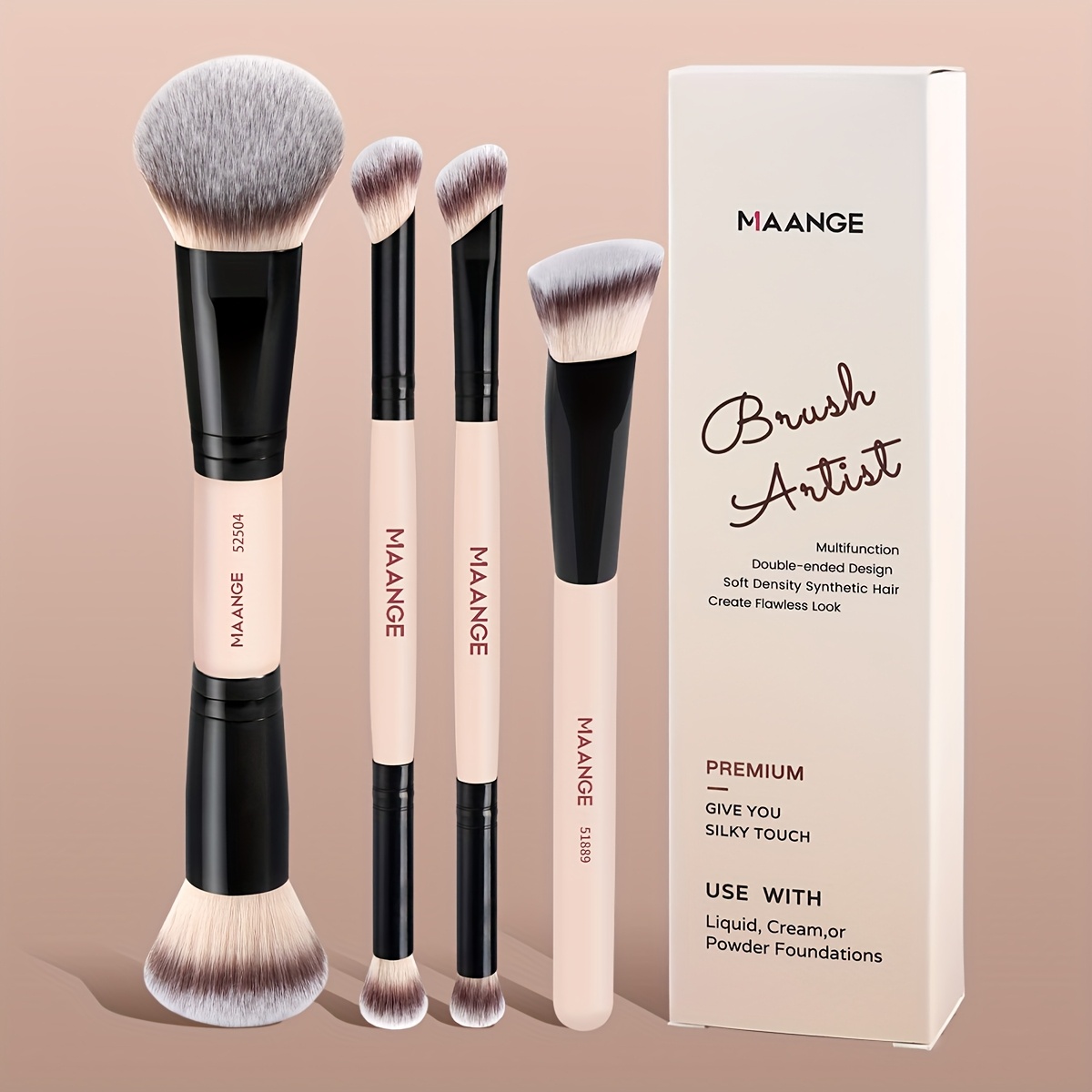 Image of Maange 4pcs Double-headed Makeup Brush Set - Foundation Brush, Blush Brush, Eyeshadow Brush, Lip Brush, Multifunctional Facial Makeup Tool For Beginners, , Portable, Women's Gift, Christmas Gift